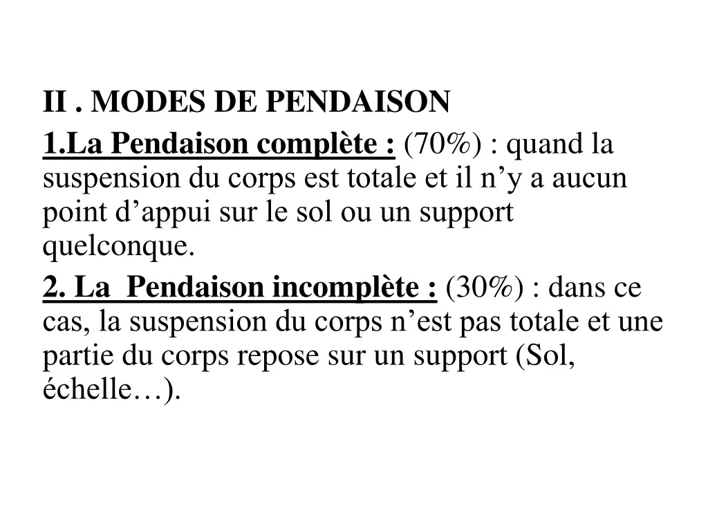 ii modes de pendaison 1 la pendaison compl