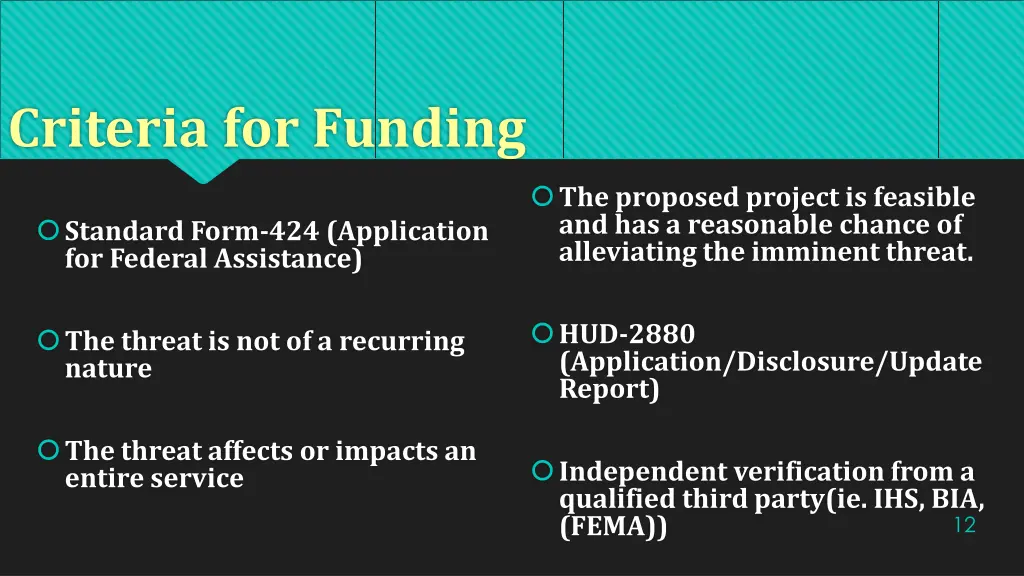 criteria for funding