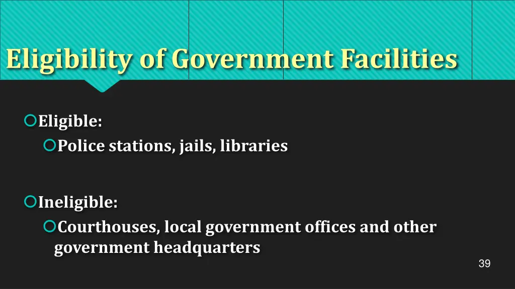eligibility of government facilities