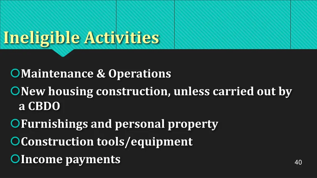 ineligible activities