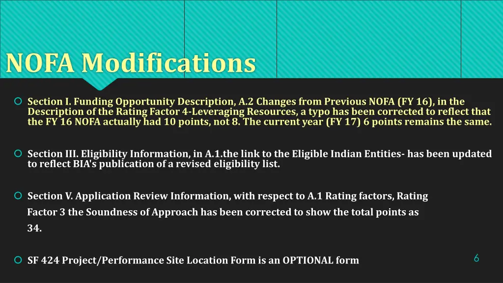 nofa modifications