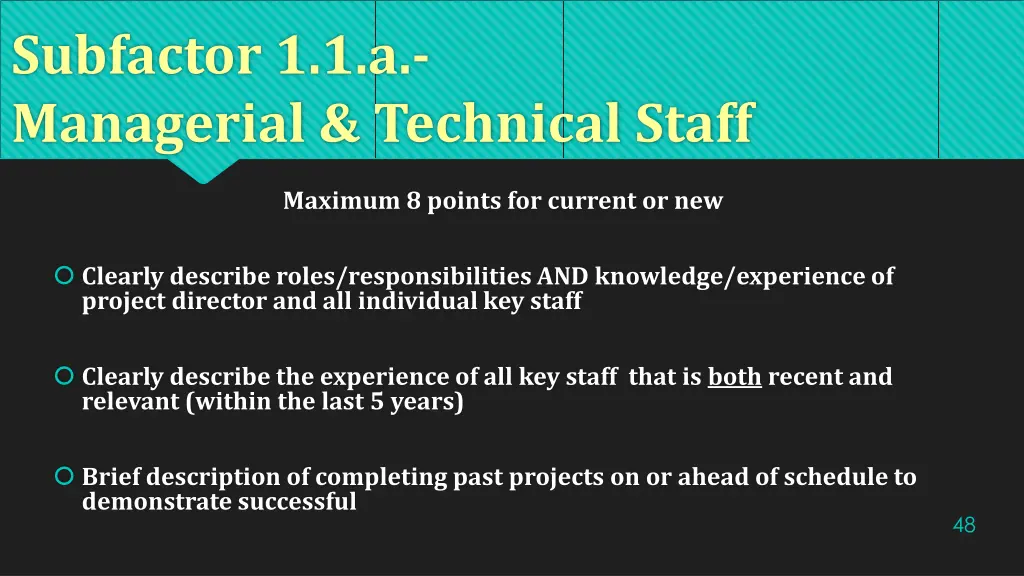 subfactor 1 1 a managerial technical staff