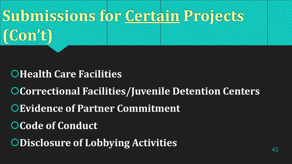 submissions for certain projects con t
