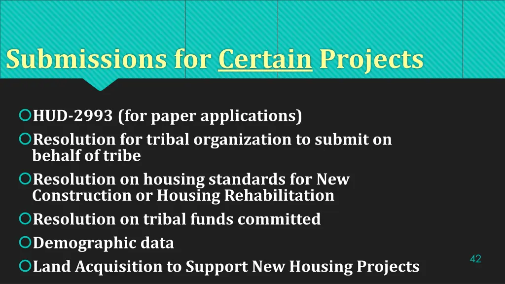 submissions for certain projects