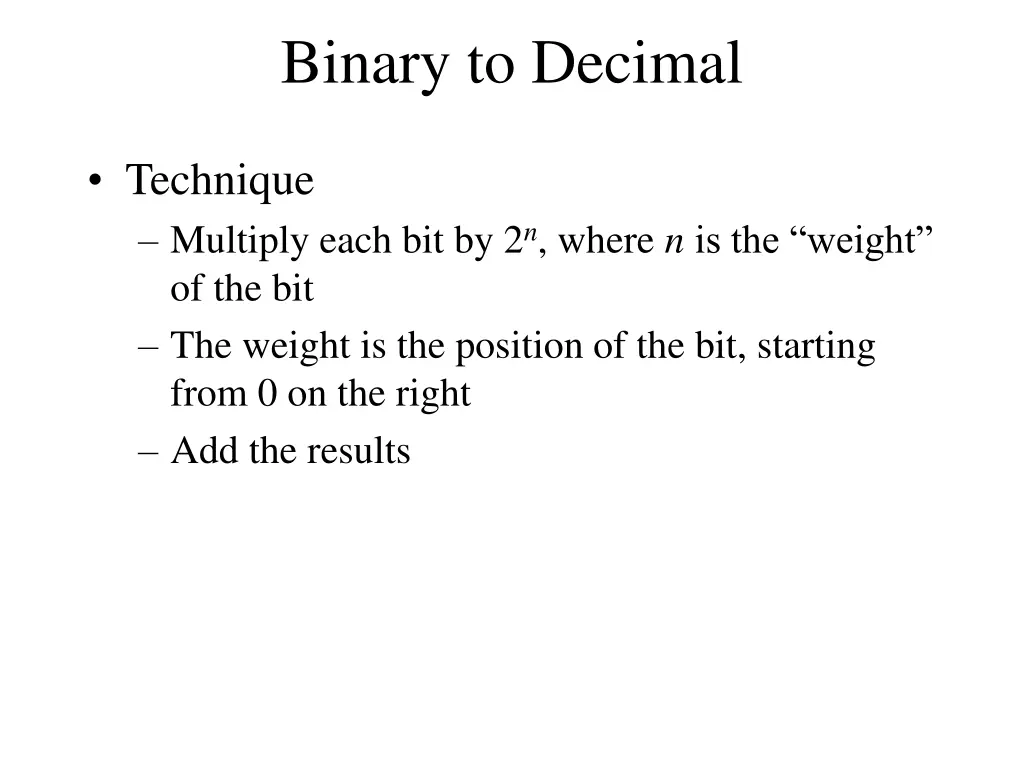 binary to decimal