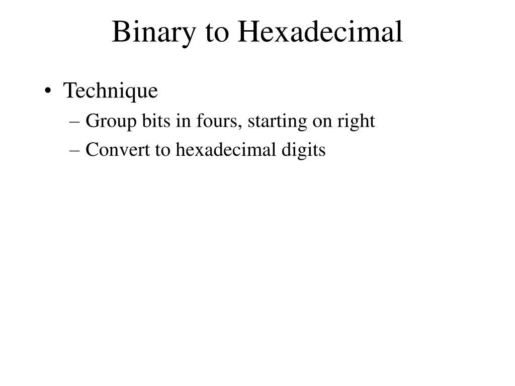 binary to hexadecimal