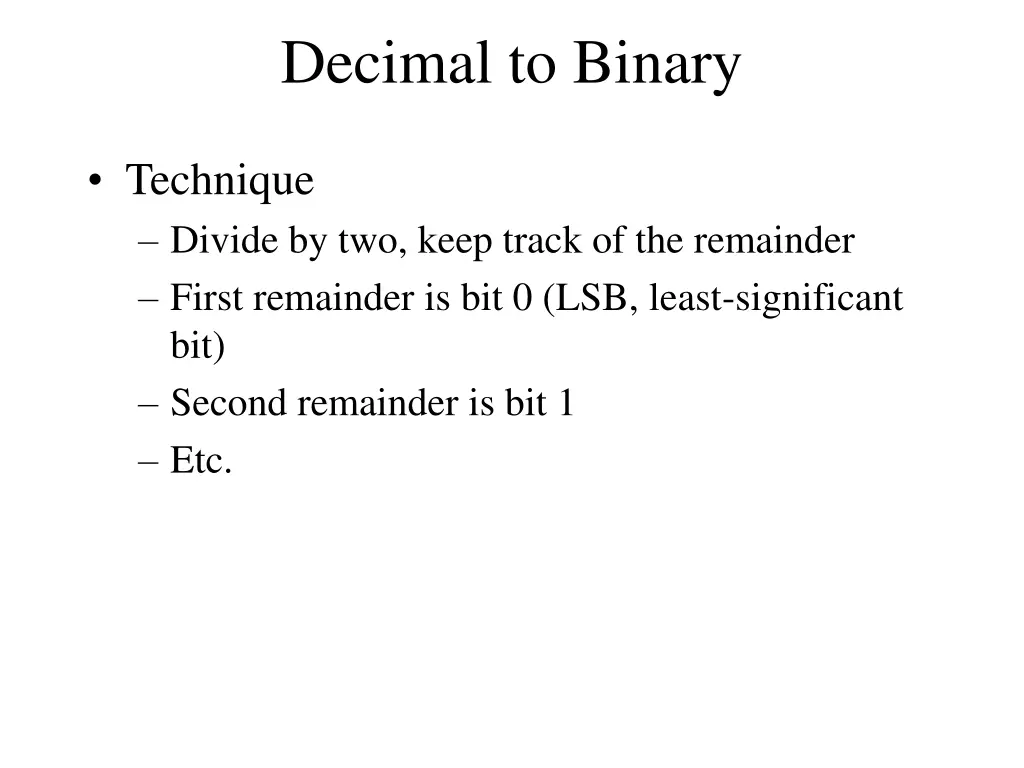 decimal to binary