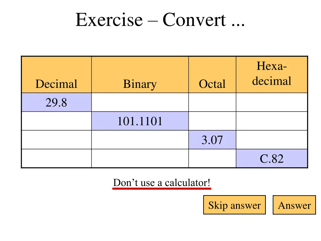 exercise convert 1
