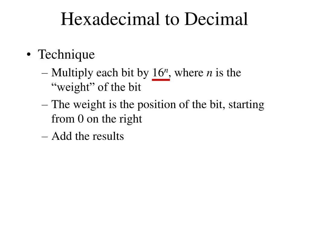 hexadecimal to decimal