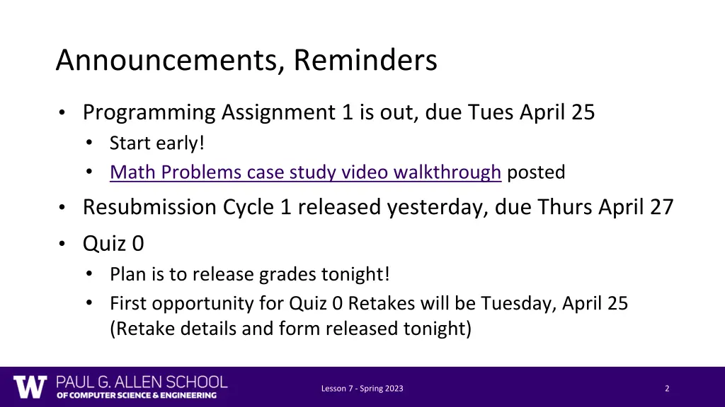 announcements reminders