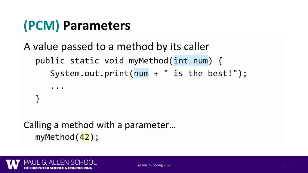 pcm parameters