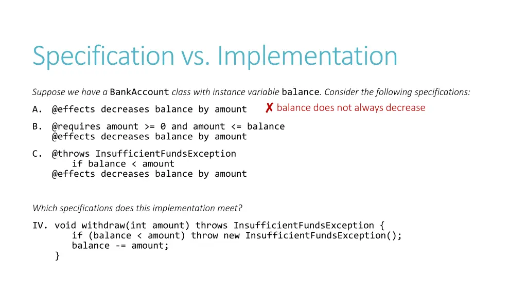 specification vs implementation 13
