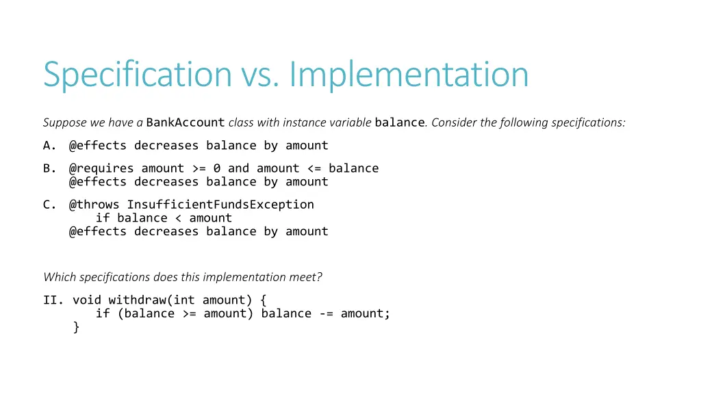 specification vs implementation 4