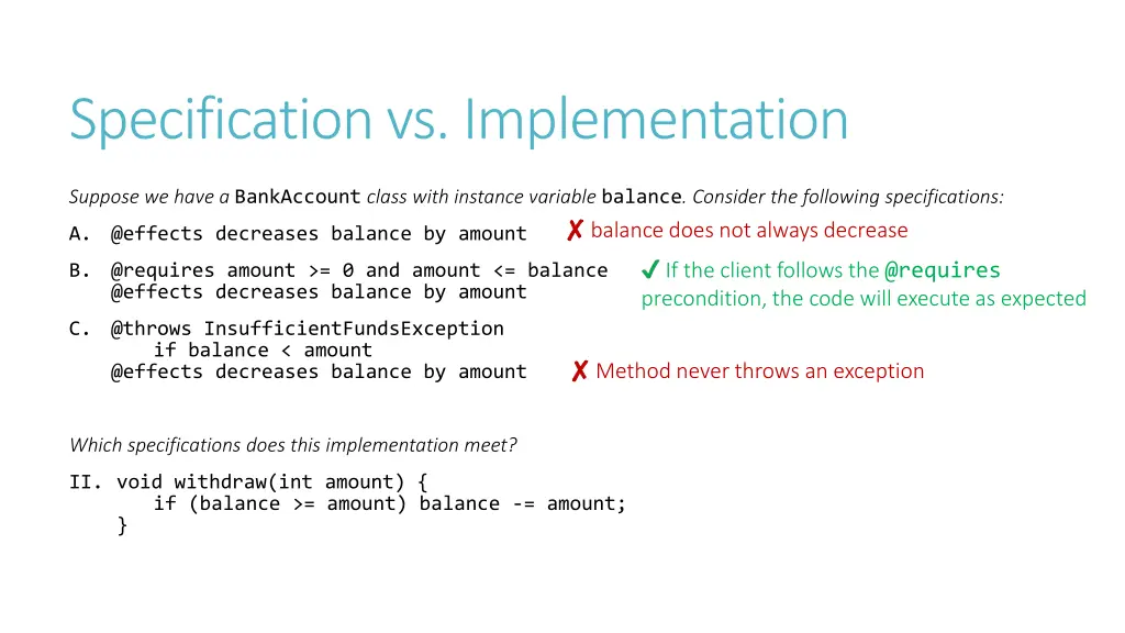 specification vs implementation 7