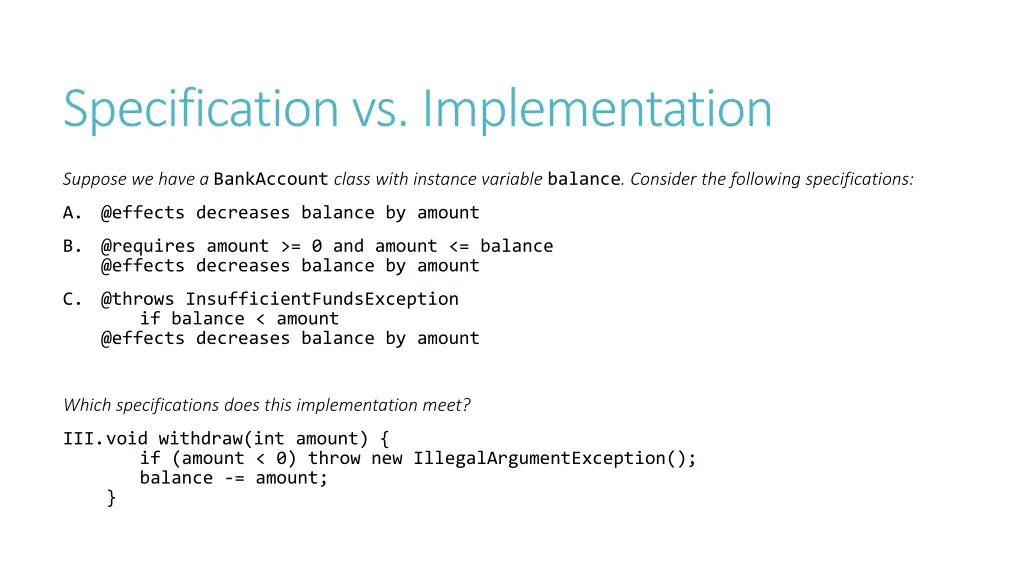 specification vs implementation 8