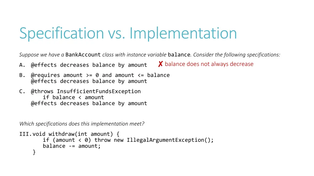 specification vs implementation 9