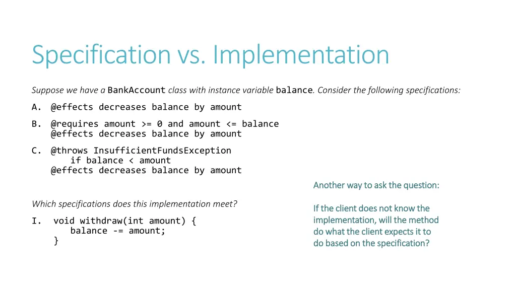 specification vs implementation