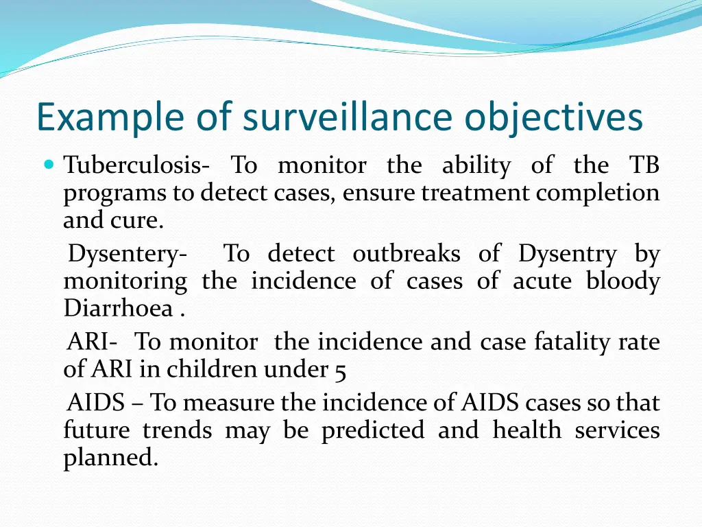 example of surveillance objectives tuberculosis