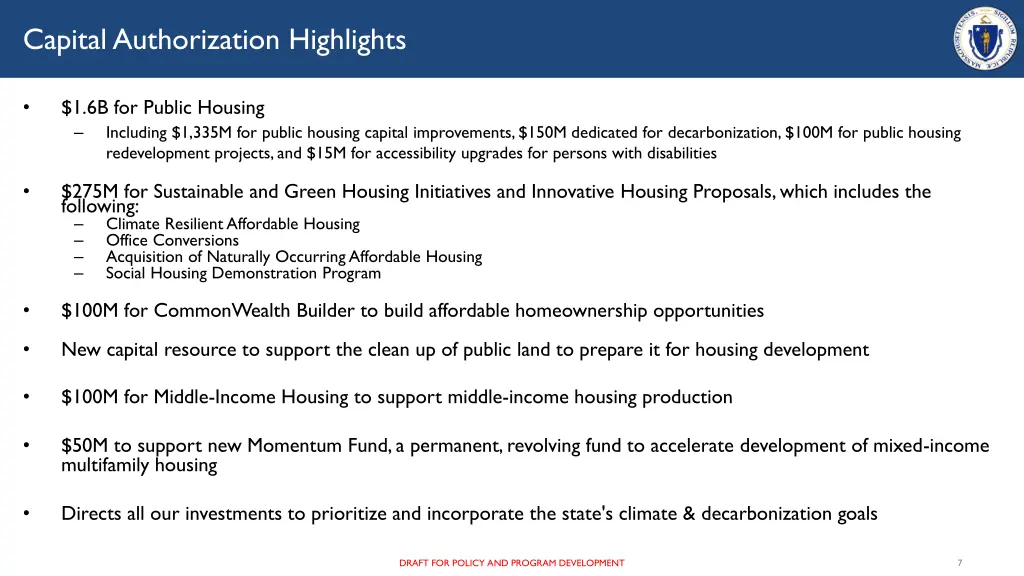 capital authorization highlights