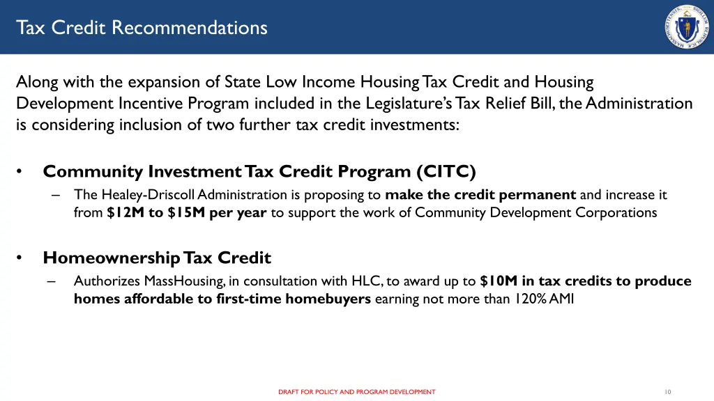 tax credit recommendations