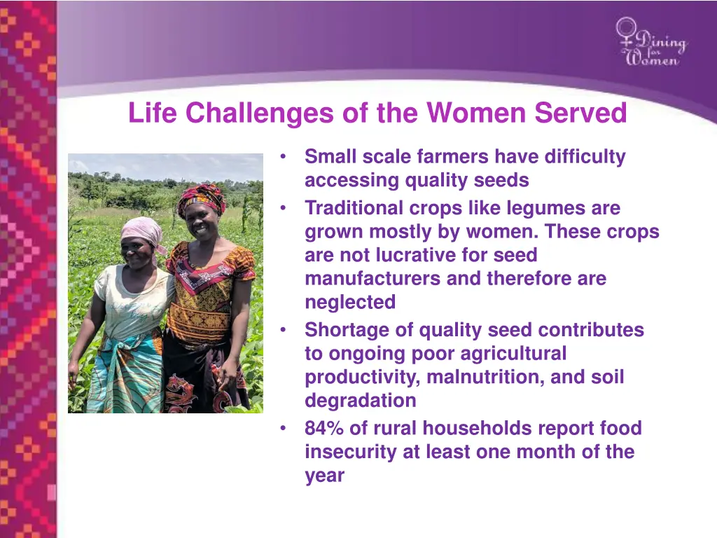 life challenges of the women served
