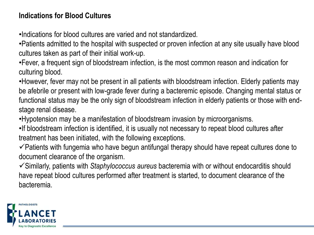 indications for blood cultures