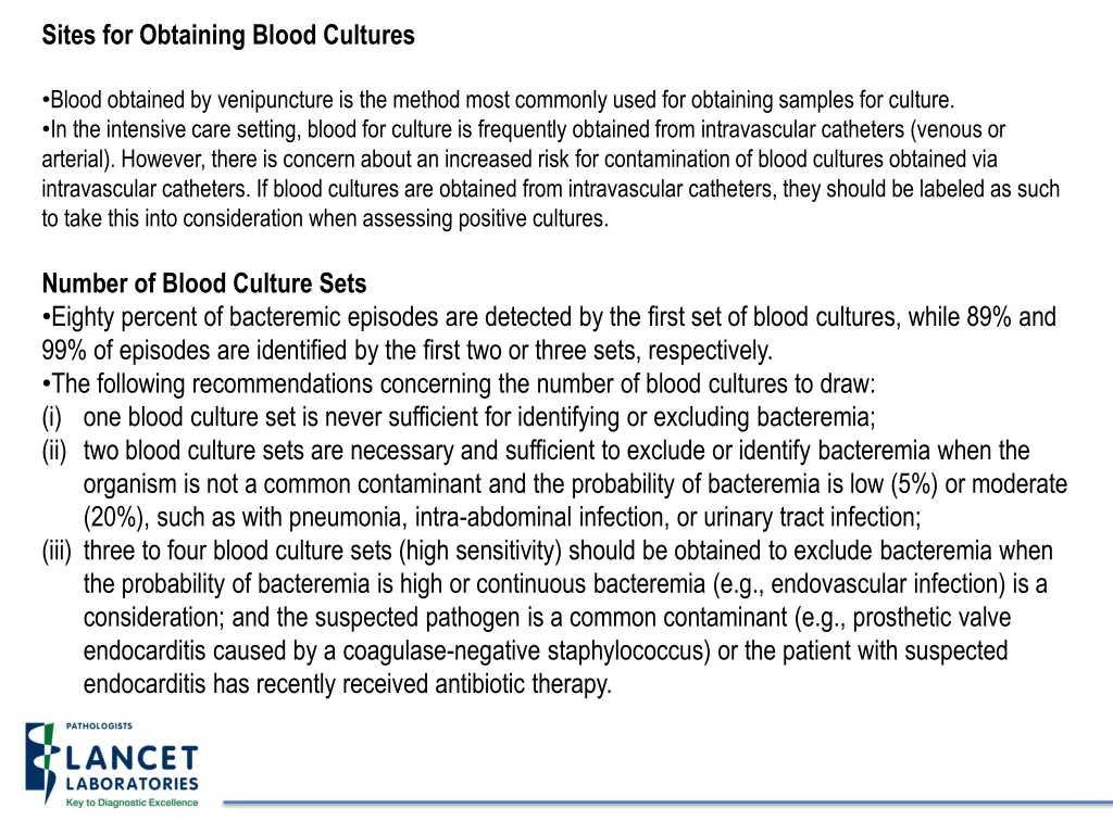 sites for obtaining blood cultures