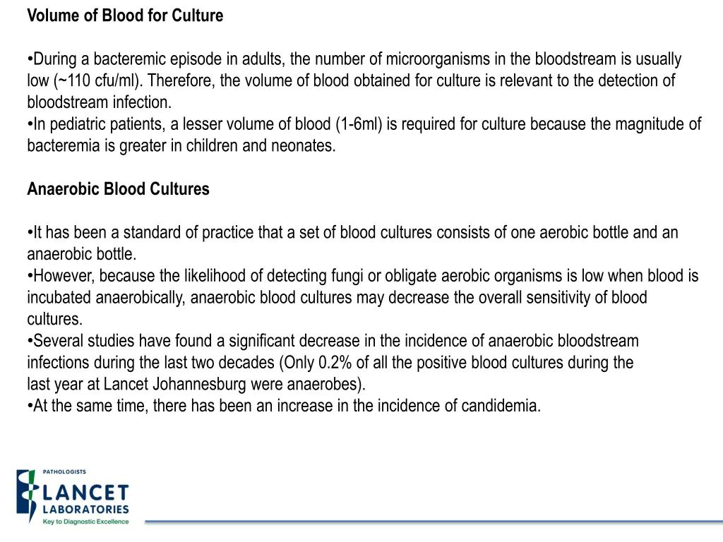 volume of blood for culture