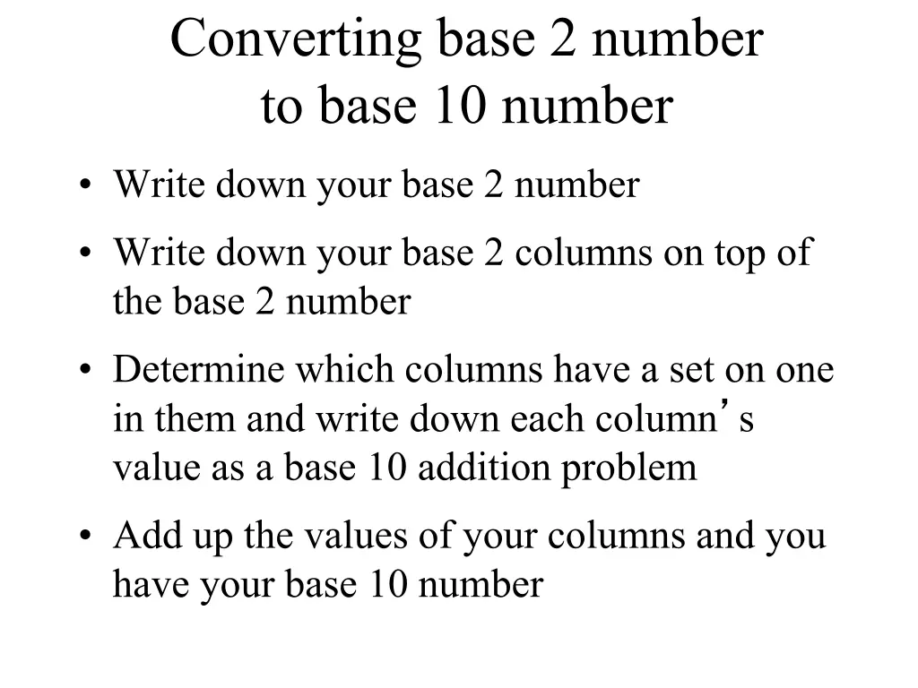 converting base 2 number to base 10 number