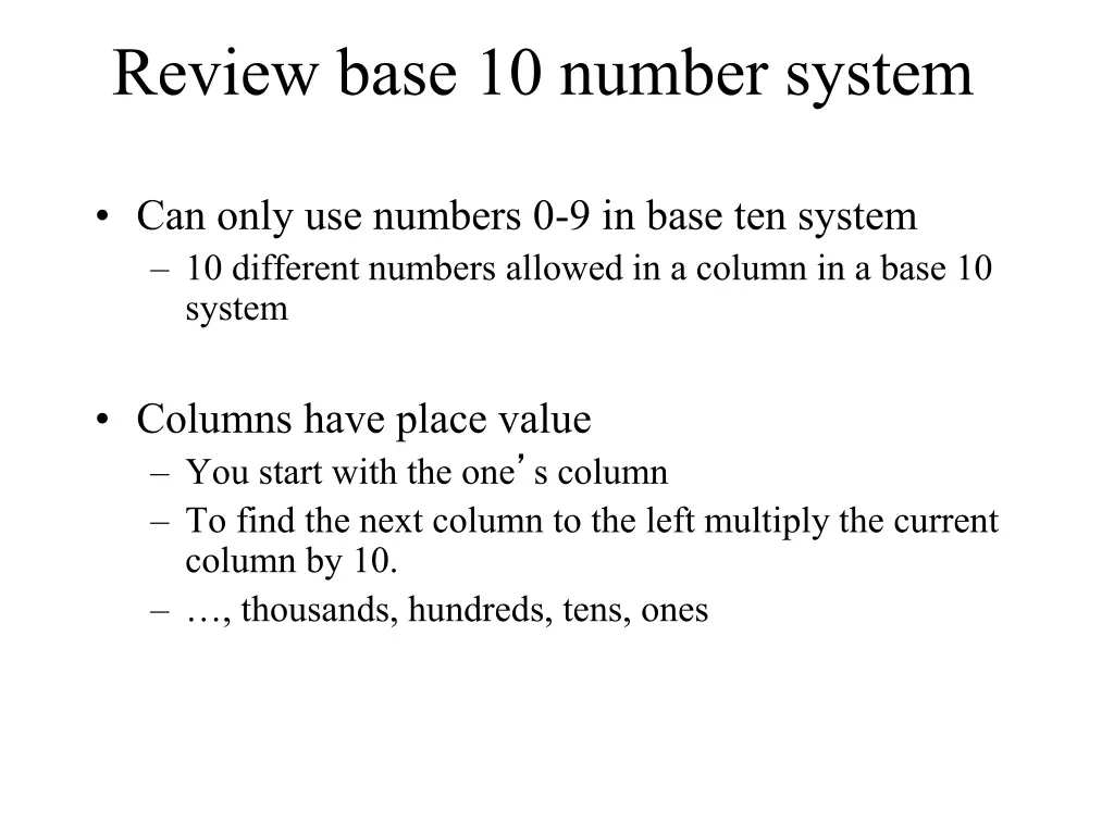 review base 10 number system