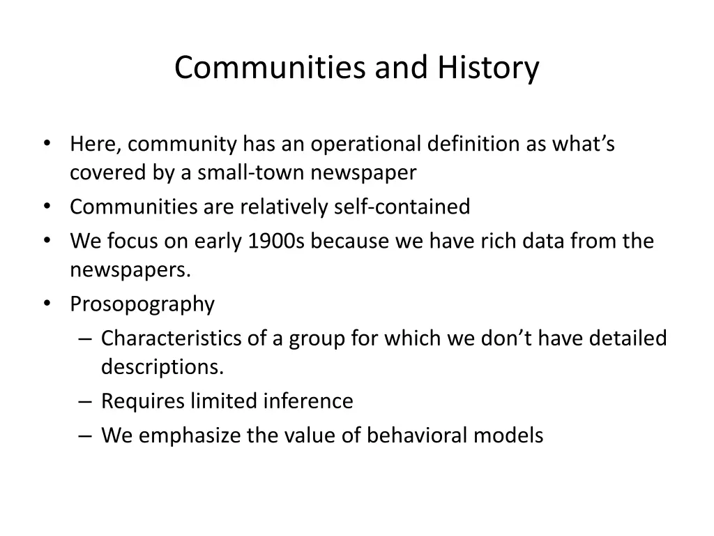 communities and history