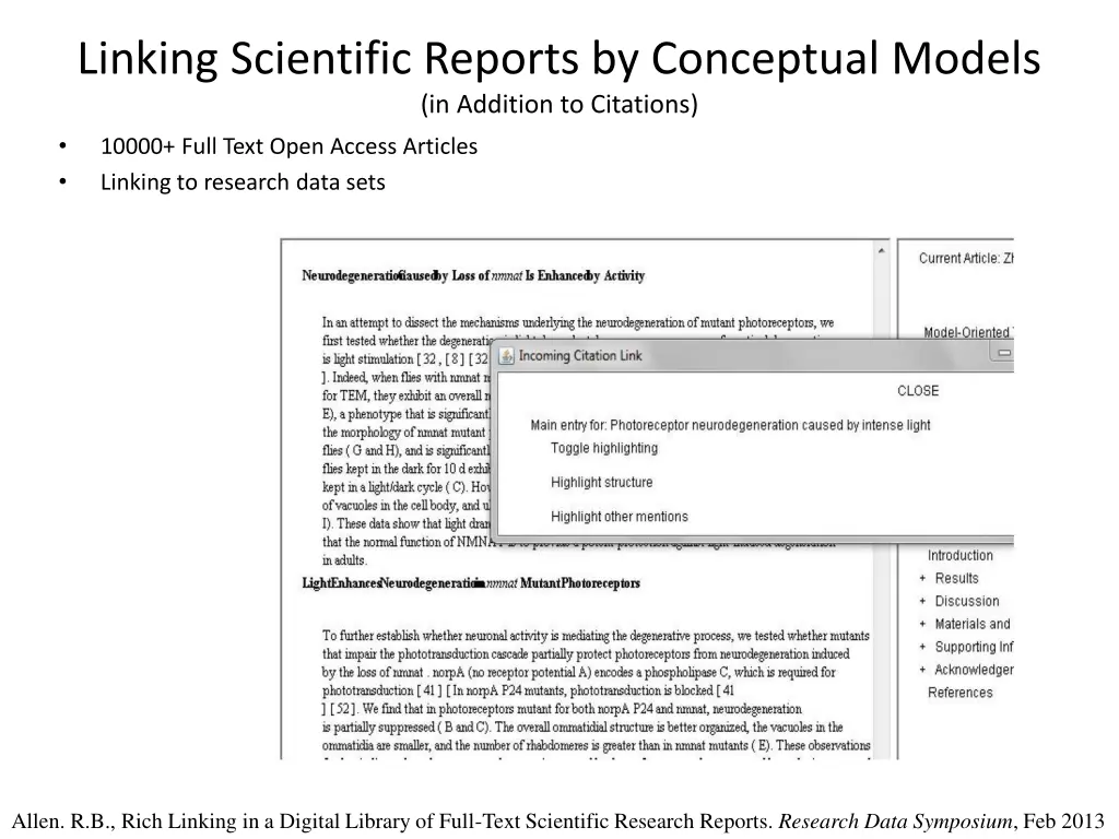 linking scientific reports by conceptual models
