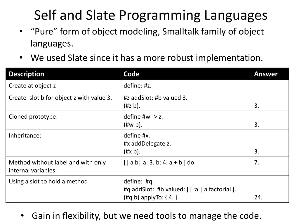 self and slate programming languages pure form