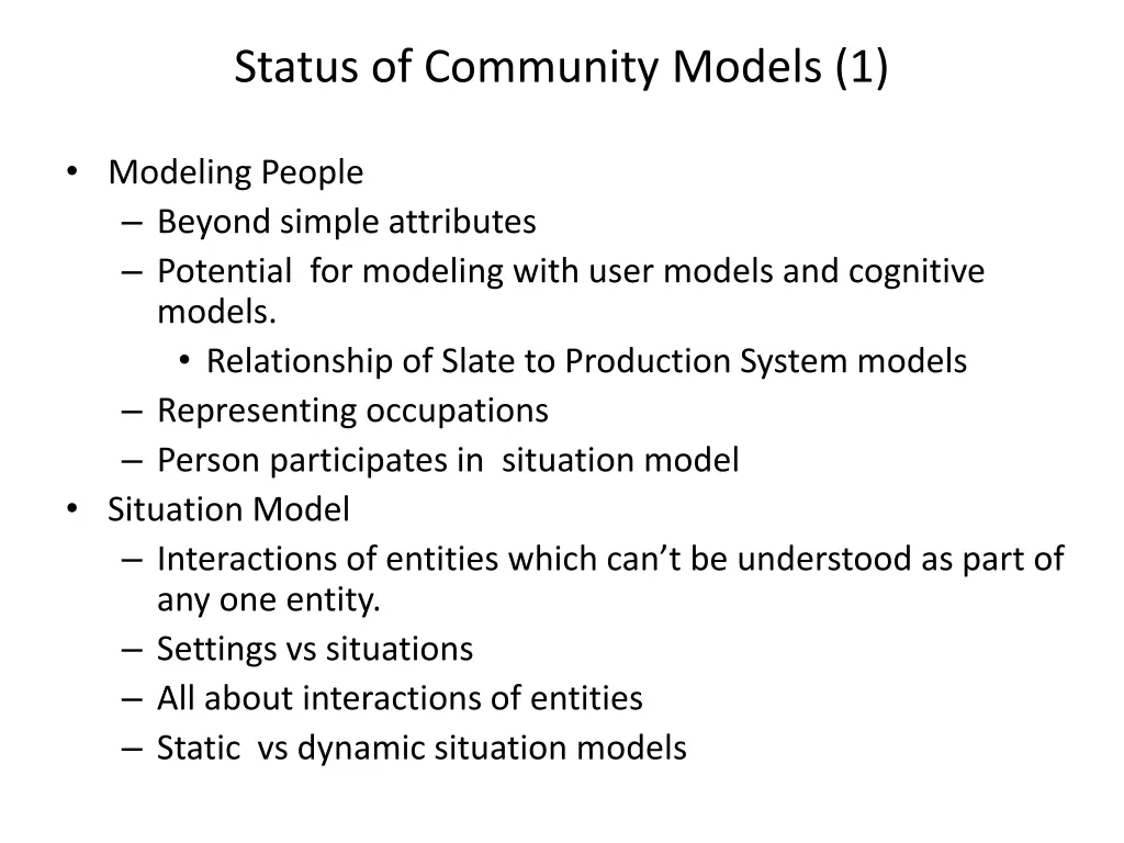 status of community models 1