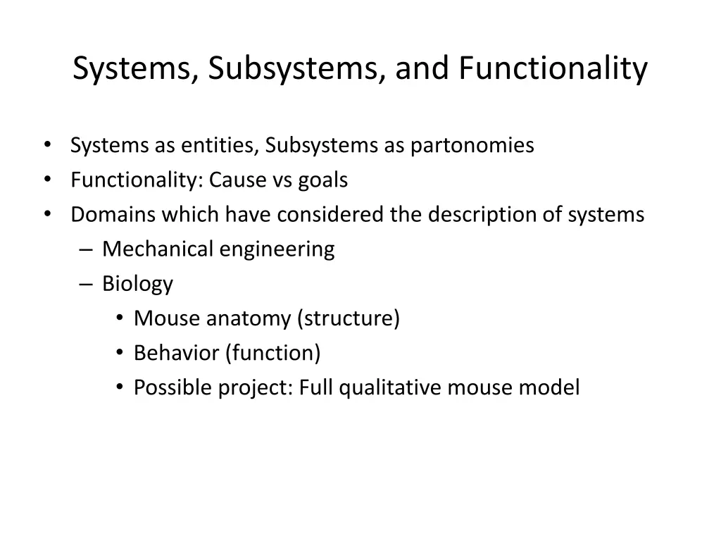 systems subsystems and functionality