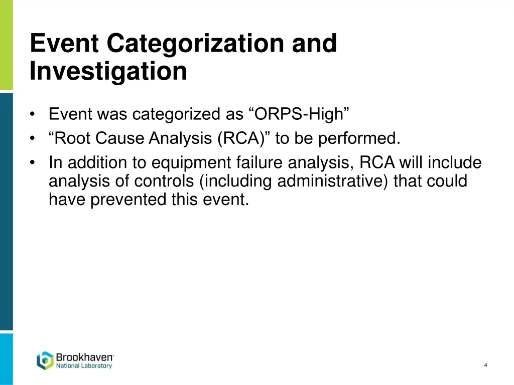 event categorization and investigation