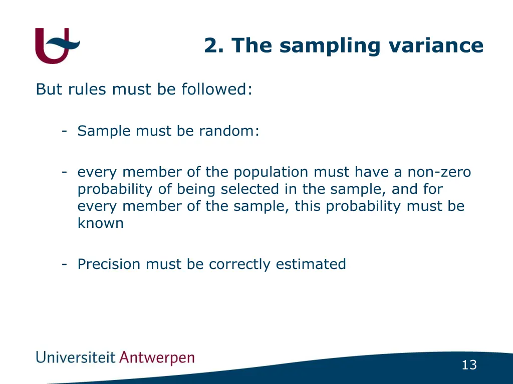 2 the sampling variance 1