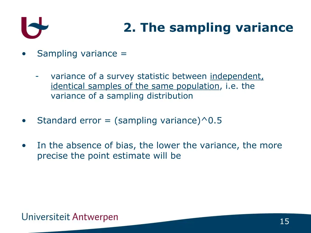 2 the sampling variance 3
