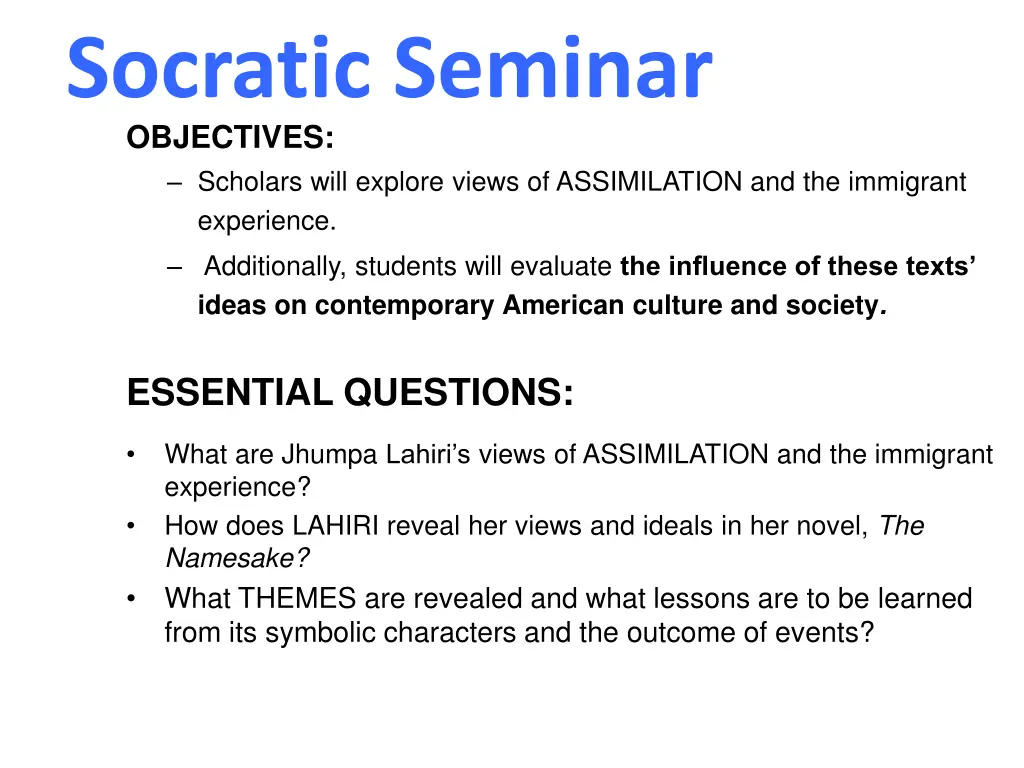socratic seminar objectives scholars will explore