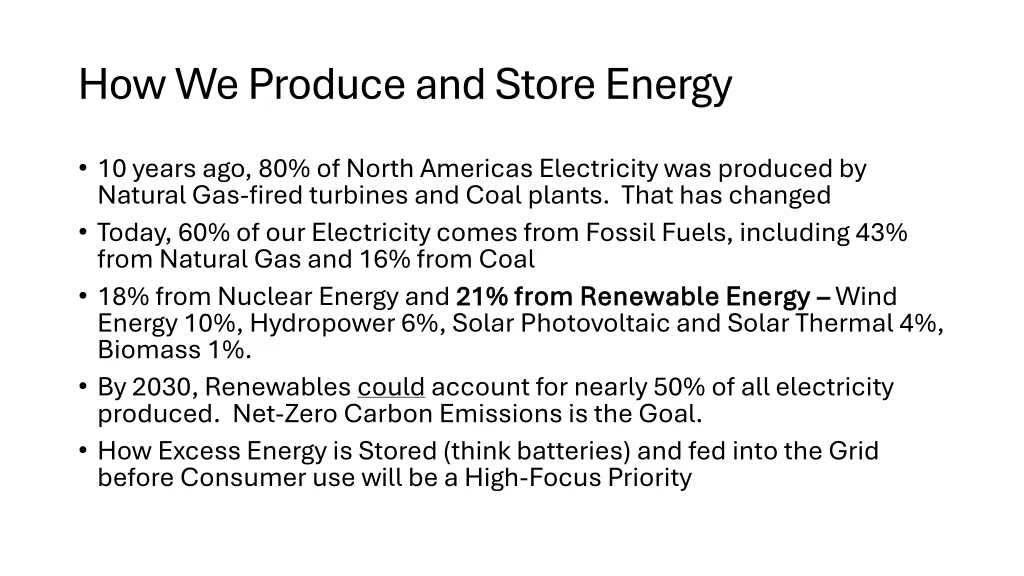how we produce and store energy