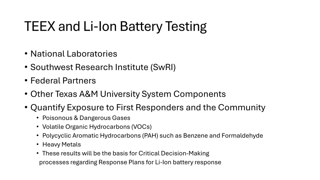 teex and li ion battery testing