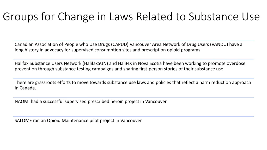 groups for change in laws related to substance use