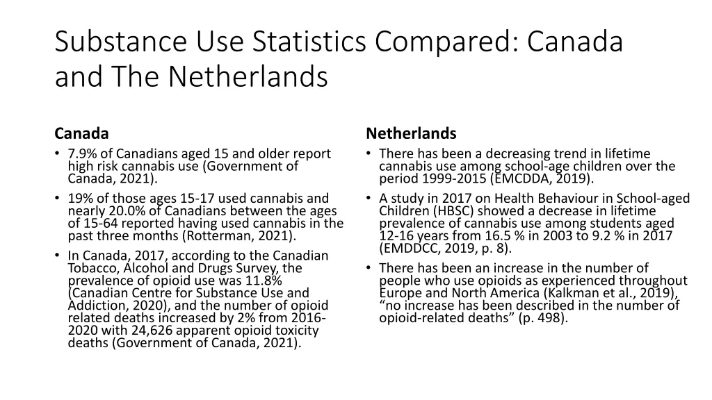 substance use statistics compared canada