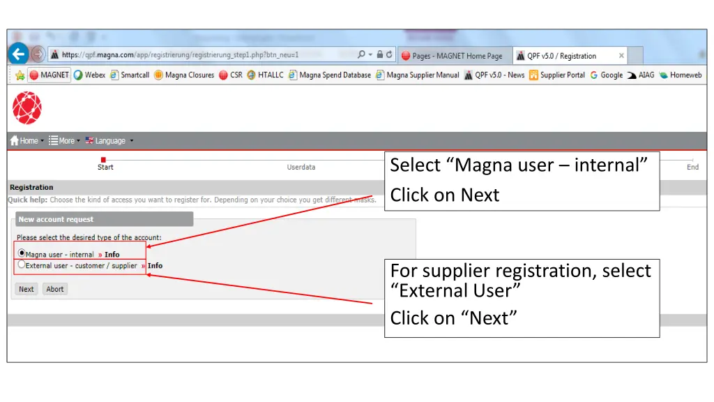 select magna user internal click on next