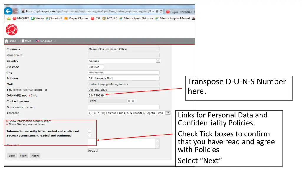 transpose d u n s number here