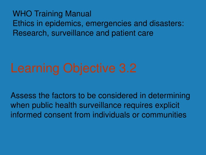 who training manual ethics in epidemics