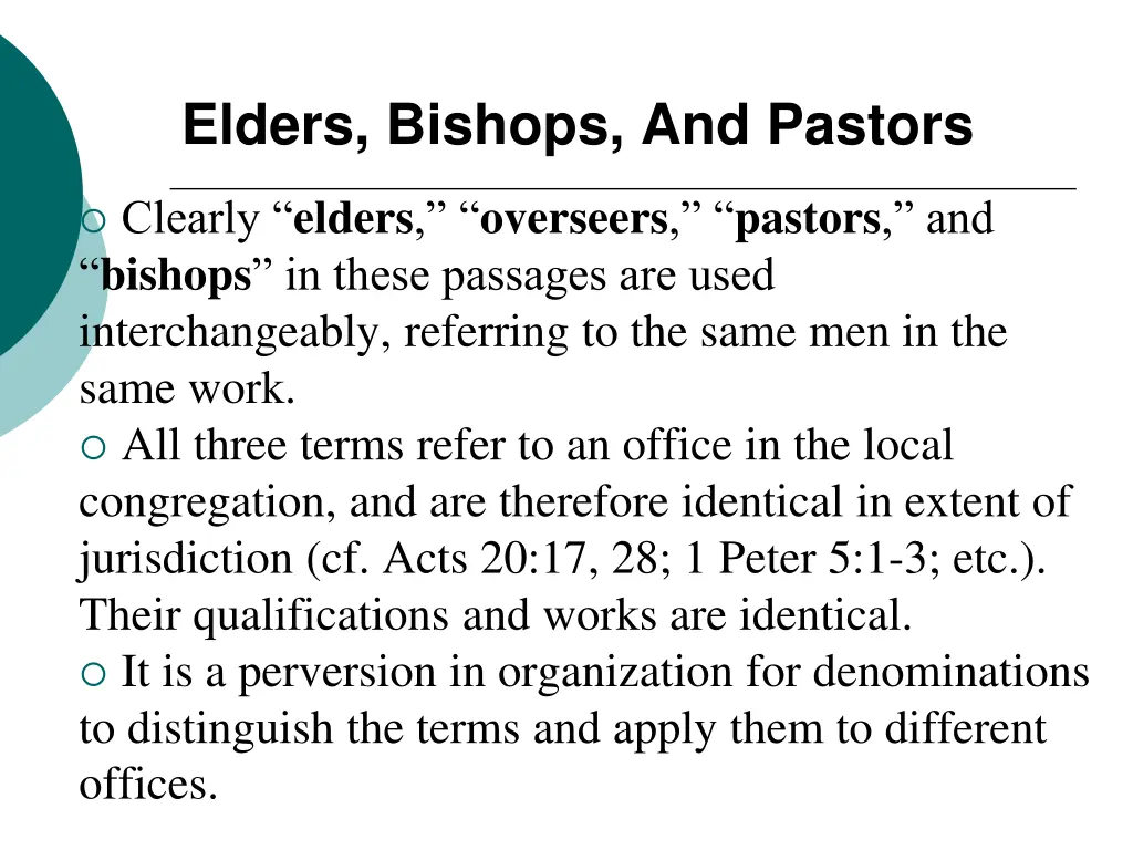 elders bishops and pastors