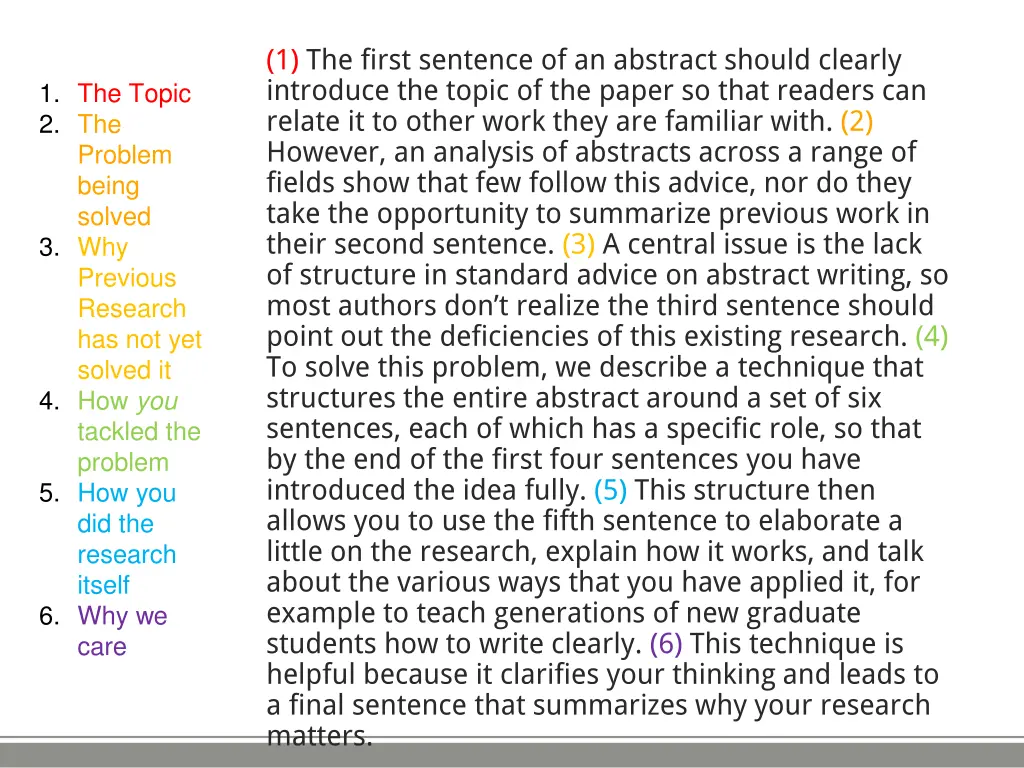 1 the first sentence of an abstract should