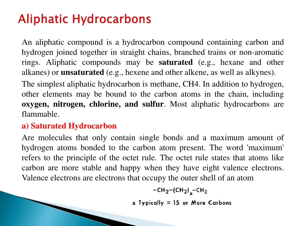 an aliphatic compound is a hydrocarbon compound