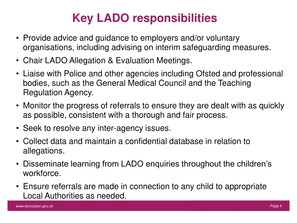 key lado responsibilities